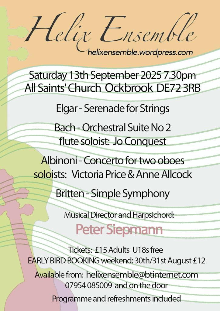 Helix Ensemble Concert, All Saints’, 7.30pm  Saturday 13th September 2025 at 7.30pm.